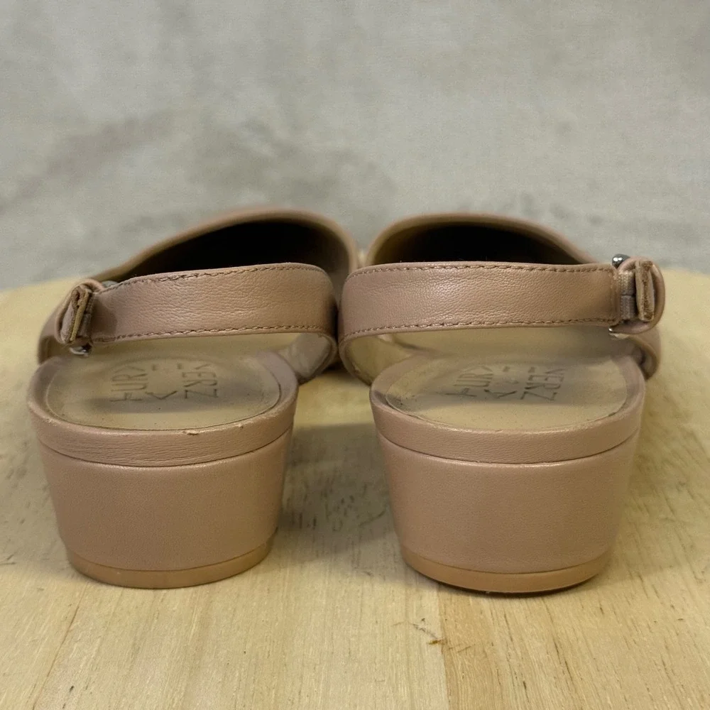 Naturalizer Banks Nude Beige Leather Slingback Block Heel Pumps Womens 8.5 M